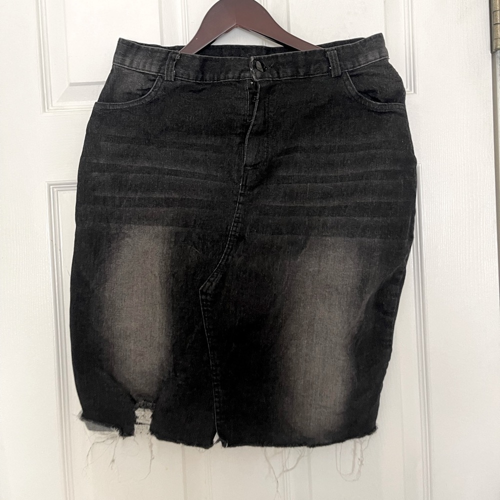 Black jean midi skirt